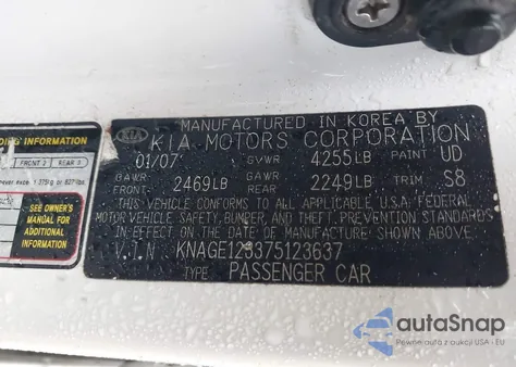 2007 Kia Optima Lx z USA, uszkodzony, nr VIN KNAGE123375123637